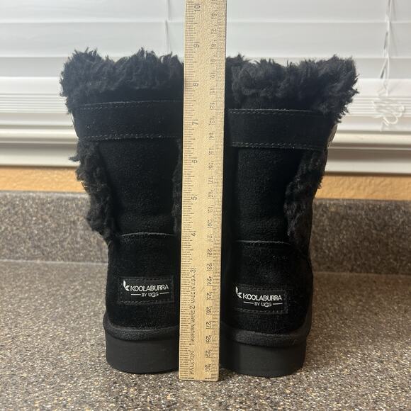 Koolaburra by UGG Womens Sz 7 Black Suede Tall Boots Faux Fur Trim Sherpa Lining - Picture 8 of 11